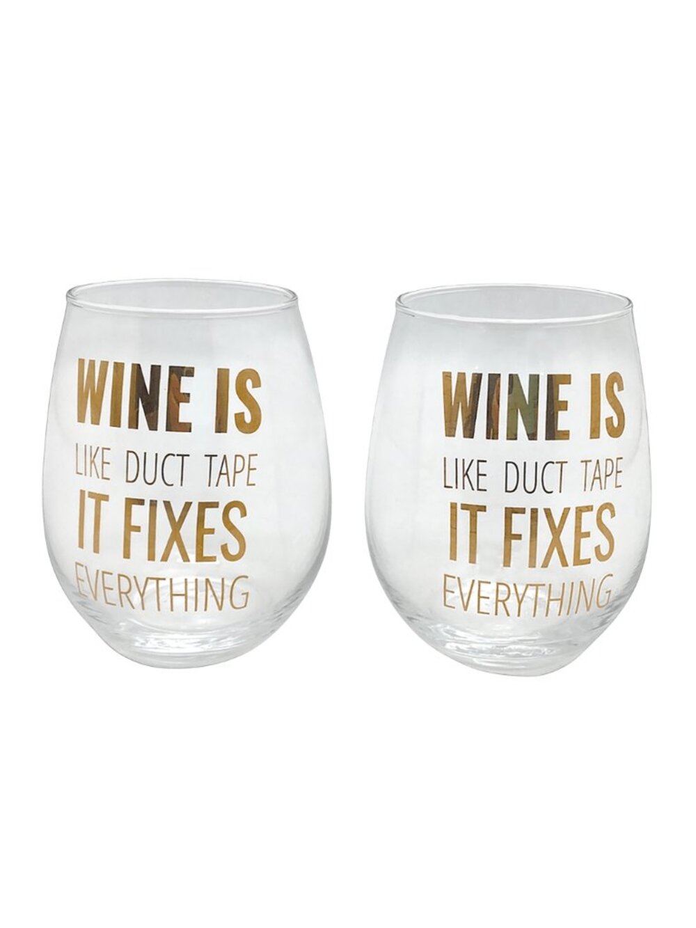 Harman | Wine Glass Set | 2 Pack | Stemless | "Wine is like Duct Tape..." **NEW